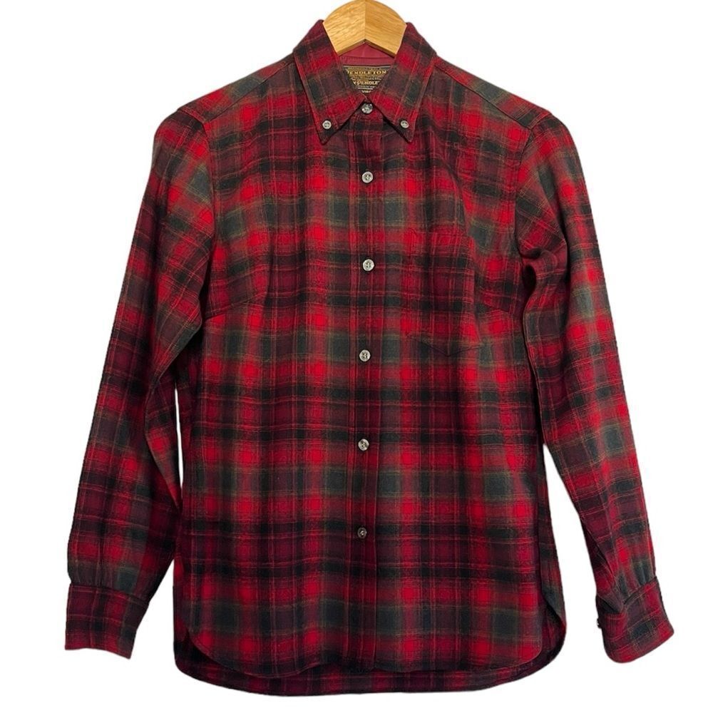 Pendleton Red Plaid Shirt Vintage 60s 70s Wool Button Down Women 12 Medium Large